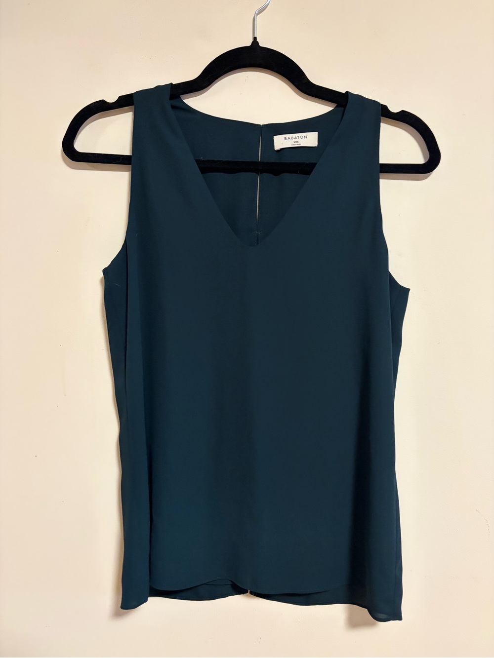 Aritzia Babaton Sleeveless V-Neck Split Back Blouse Teal XXS